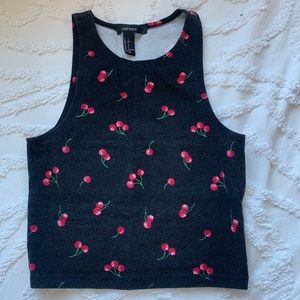 Cherry Black Halter Crop Top